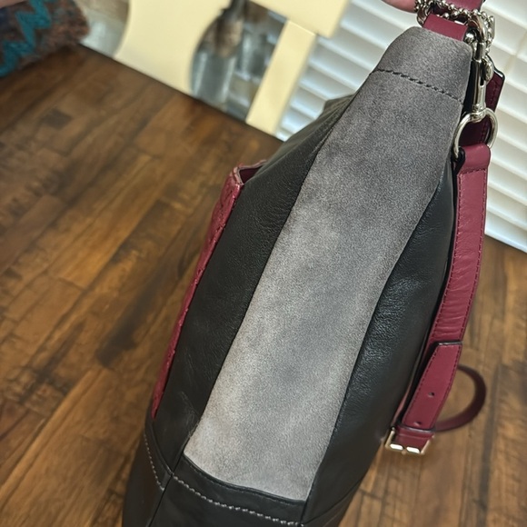 COACH Park Bag Quilted Leather & suede Hobo Shoulder color block Maroon black - Picture 12 of 16